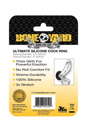 Boneyard Ultimate Silicone Cock Ring Black 20mm Internal Diameter COCK RINGS