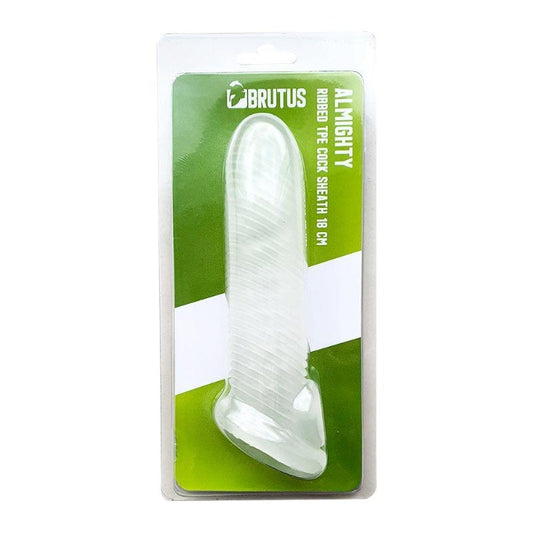 Brutus Adult Toys Clear Almighty Ribbed Cocksheath 18cm 8718858989195