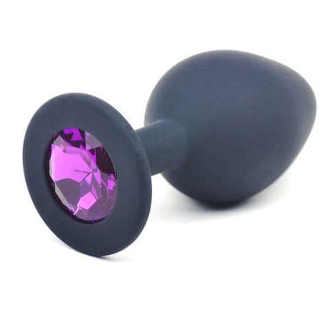 Black Silicone Medium Anal Plug with Purple Diamond Butt Plugs
