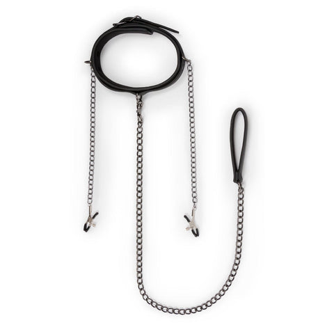 Collar With Nipple Chains Made From Faux Leather > Bondage Gear > Collars