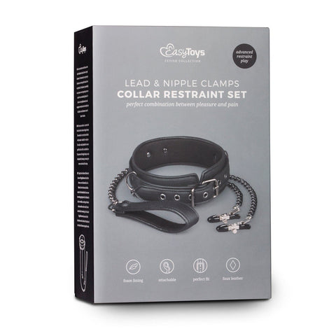 Collar With Nipple Chains Made From Faux Leather > Bondage Gear > Collars