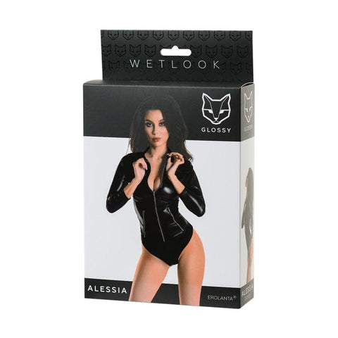 Glossy Wetlook Bodysuit w Zip Alessia Size S to XL Bodystocking