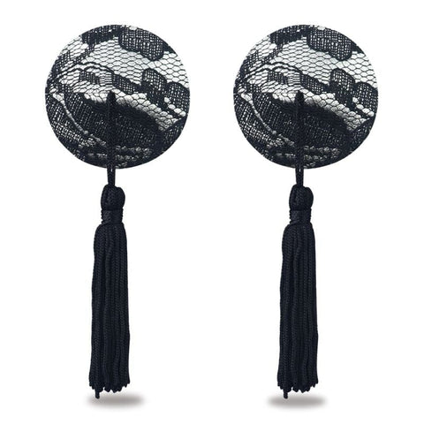 Reusable Black Lace Round Tassel Nipple Pasties for Seductive Style Pasties