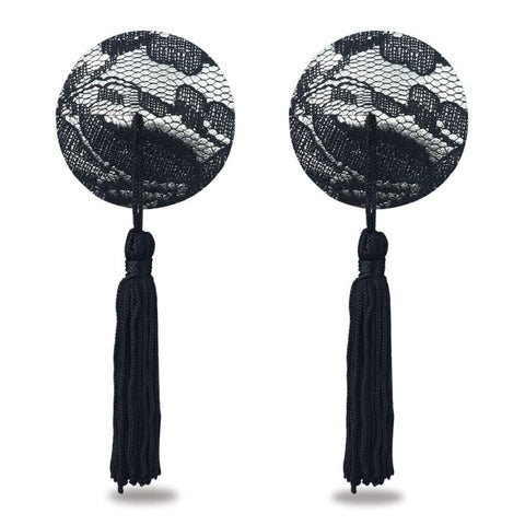 Reusable Black Lace Round Tassel Nipple Pasties for Seductive Style Pasties