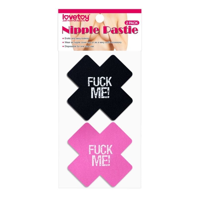 Lovetoy Adult Toys Black F*CK ME Cross Pattern Nipple Pasties Twin Pack 6970260909686