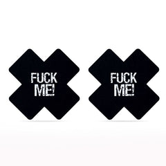 Lovetoy Adult Toys Black F*CK ME Cross Pattern Nipple Pasties Twin Pack 6970260909686