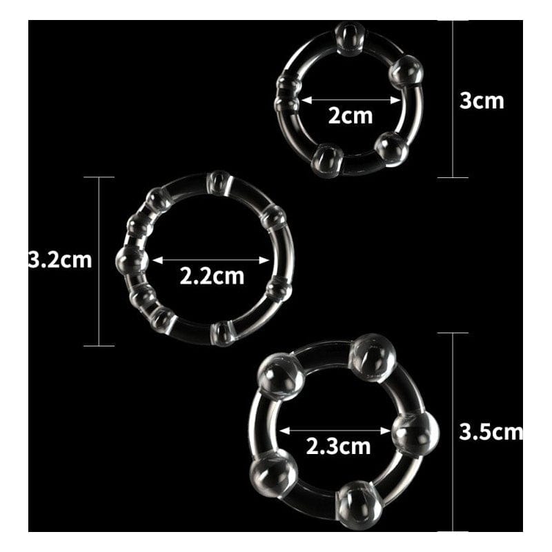 Lovetoy Adult Toys Clear Triple Beaded Donut Ring Set 6970260908009