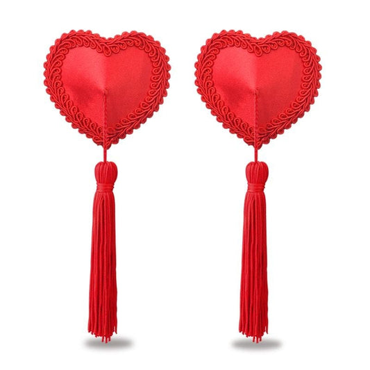 Lovetoy Adult Toys Red Red Heart Tassels Nipple Pasties Reusable 6970260909716