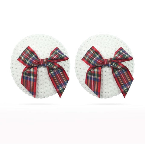 Reusable Sequin Round Nipple Pasties with Tartan Bow for Intimate Moments Pasties