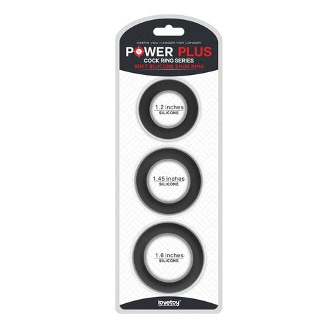 Power Plus Soft Silicone Snug Ring Set of 3 Cock Rings for Enhanced Intimacy Black COCK RING Set