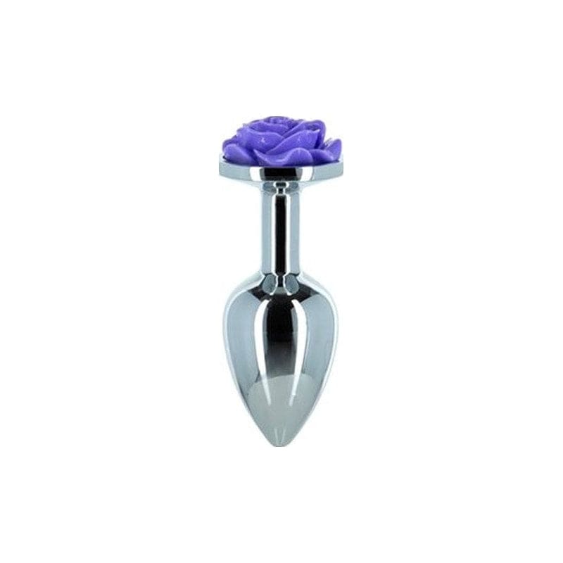 LUX Active Adult Toys Silver Purple Rose 3in  Metal Butt Plug 677613382153