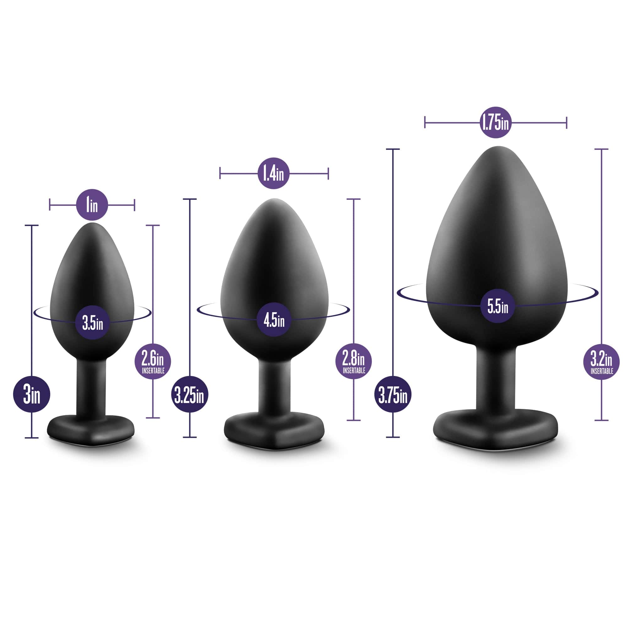 Luxe Bling Plugs Training Kit Black With Rainbow Gems 3 Sizes (3 Inch) > Anal Range > Butt Plug Kits