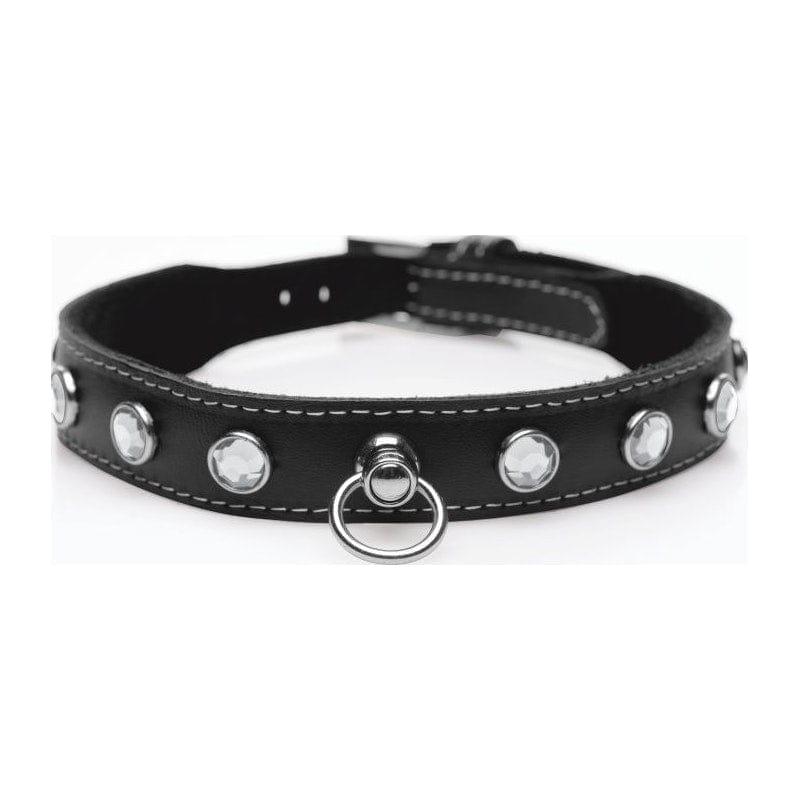 Master Series Adult Toys Black Bling Vixen Leather Choker w/ Clear Rhinestones 848518045188