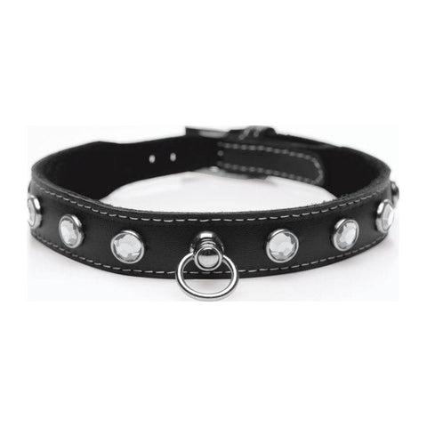 Bling Vixen Leather Choker with Clear Rhinestones BONDAGE-TOYS