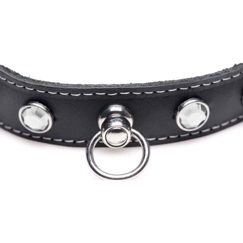 Master Series Adult Toys Black Bling Vixen Leather Choker w/ Clear Rhinestones 848518045188