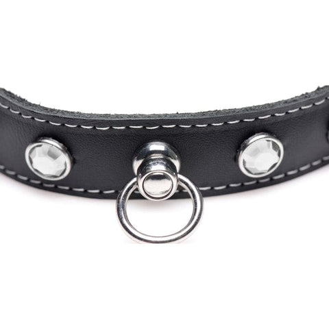 Bling Vixen Leather Choker with Clear Rhinestones BONDAGE-TOYS
