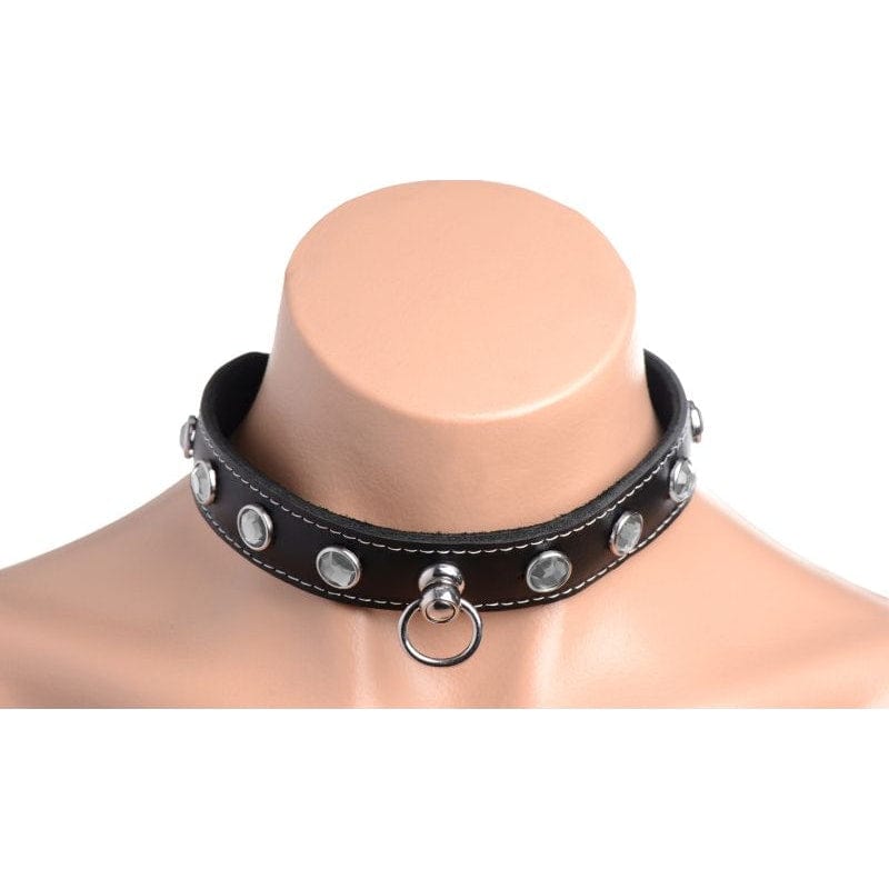 Master Series Adult Toys Black Bling Vixen Leather Choker w/ Clear Rhinestones 848518045188