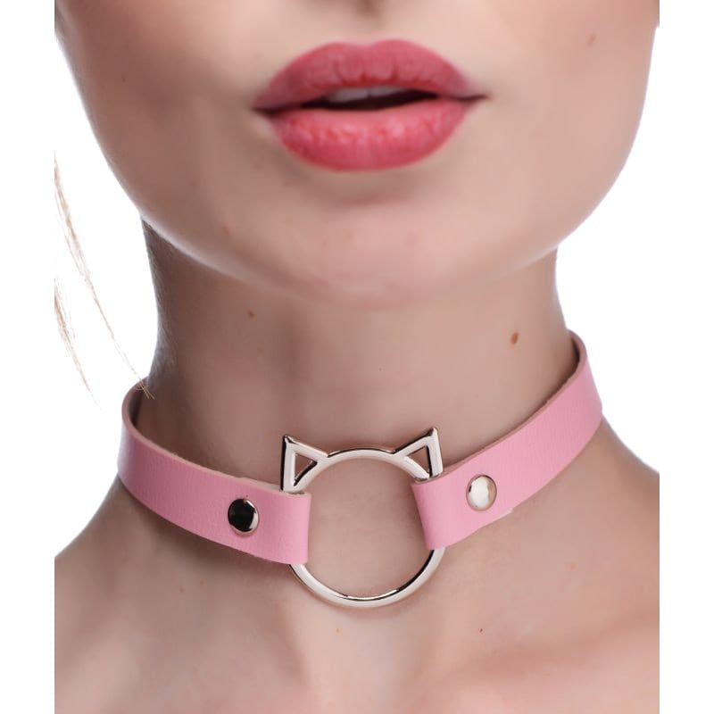 Master Series Adult Toys Pink Kinky Kitty Ring Slim Choker Pink 848518043603