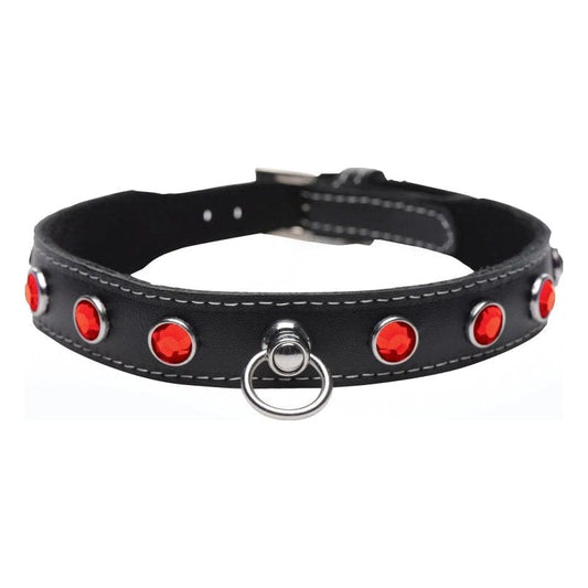 Master Series Adult Toys Red Bling Vixen Leather Choker w/ Red Rhinestones 848518045201