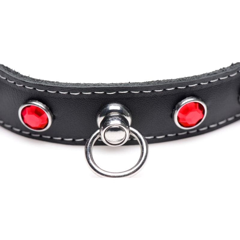 Master Series Adult Toys Red Bling Vixen Leather Choker w/ Red Rhinestones 848518045201