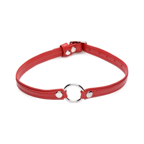 Fiery Pet Leather Choker with Silver Ring in Red BONDAGE-TOYS