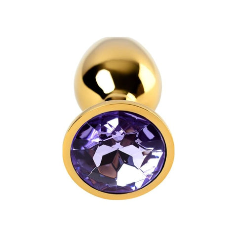 Gold Metal Anal Plug with Amethyst Crystal Small Butt Plugs