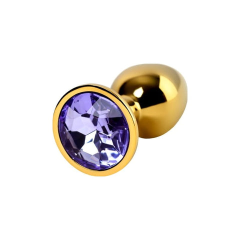 Gold Metal Anal Plug with Amethyst Crystal Small Butt Plugs