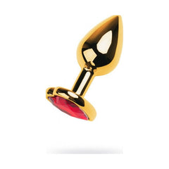 Metal Adult Toys Gold Gold Metal Anal Plug w Red Ruby Crystal 4627127664203