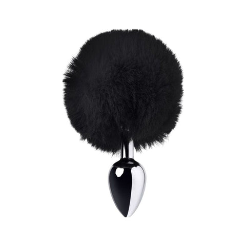 Silver Metal Anal Plug Small w Black Tail Tails