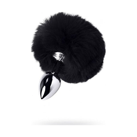 Silver Metal Anal Plug Small w Black Tail Tails