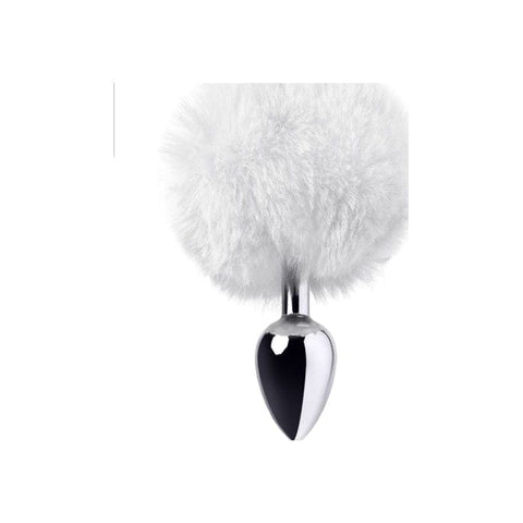 Silver Metal Anal Plug Small w White Tail Tails