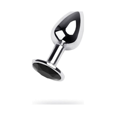 Silver Metal Anal Plug with Black Gem Small Butt Plugs