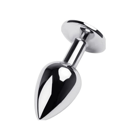 Silver Metal Anal Plug with Black Gem Small Butt Plugs