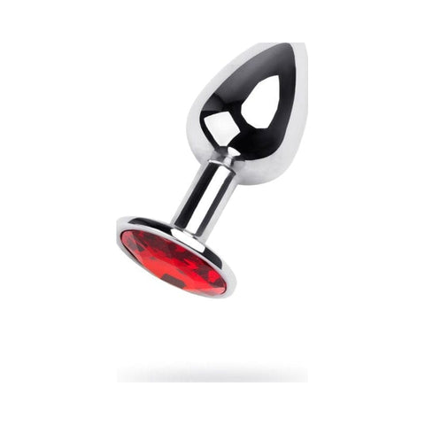 Silver Metal Anal Plug with Red Ruby Gem Small Butt Plugs