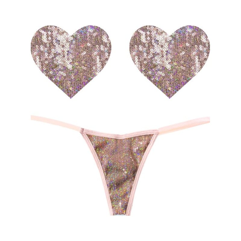 Neva Nude Adult Toys Nude / One Size Bubbly Feels Nude Sequin Pantie & Heart Pastie Set