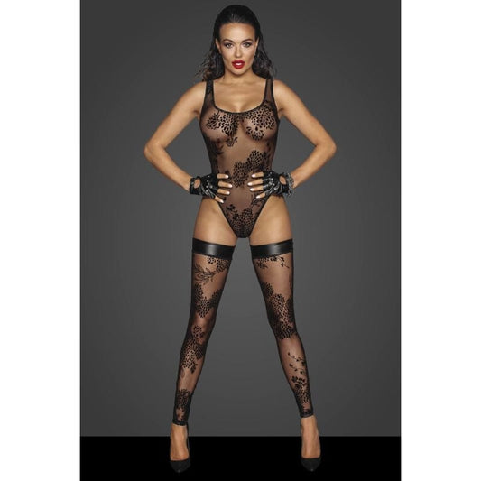 Noir Lingerie Black / Small Tulle Bodysuit  w Patterned Flock Embroidery 5903050108502