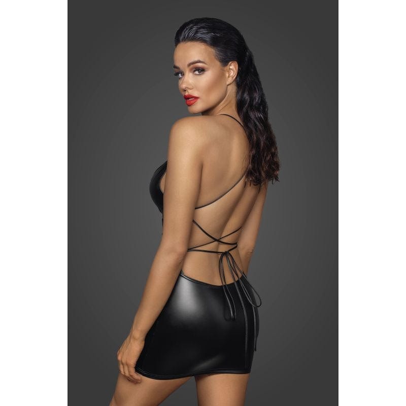 Noir Lingerie Power Wetlook Mini Dress w Lace Up Back