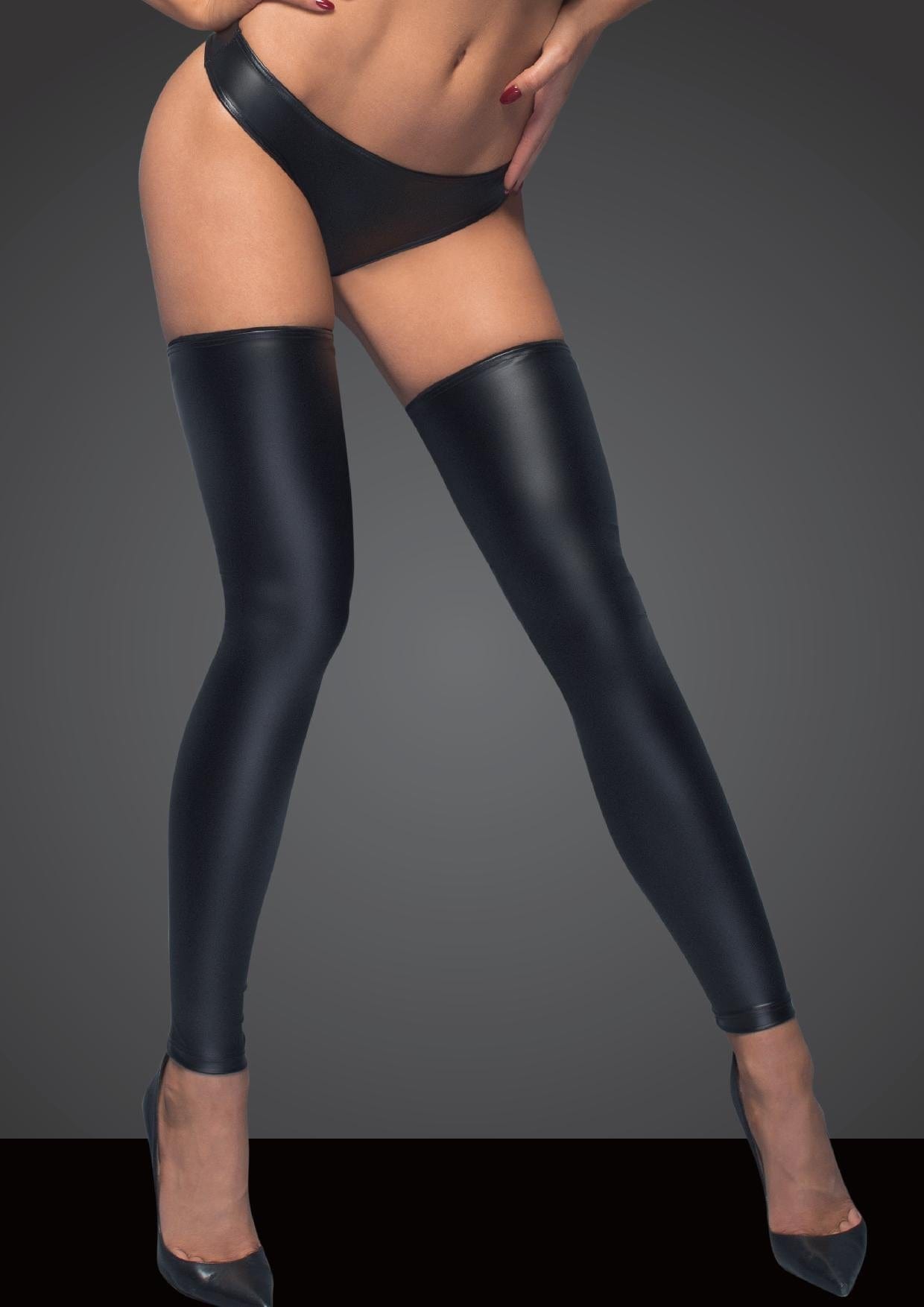 Noir Lingerie Power Wetlook Stockings And Panties With Silver Zipper