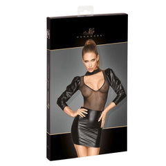 Noir Lingerie Power Wetlook Tulle Dress w Bouffant Sleeves