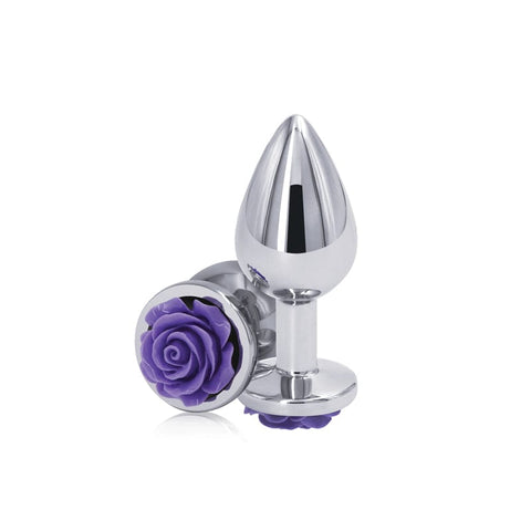 Rear Assets Rose Medium 8.9 cm Metal Butt Plug with Purple Base Butt Plugs