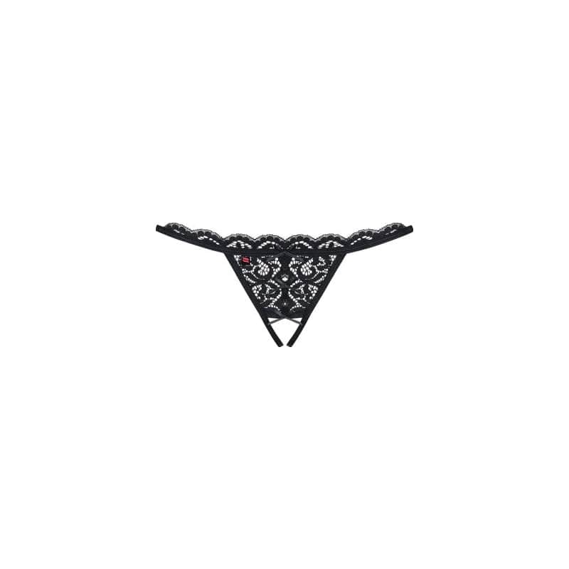 Obsessive Lingerie Crotchless Lace Thong 831 Black