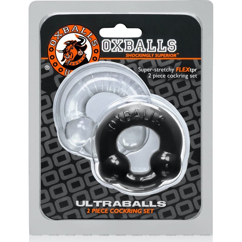 OxBalls Adult Toys Black Ultraballs 2 Pack Cockring Black And Clear 840215118783