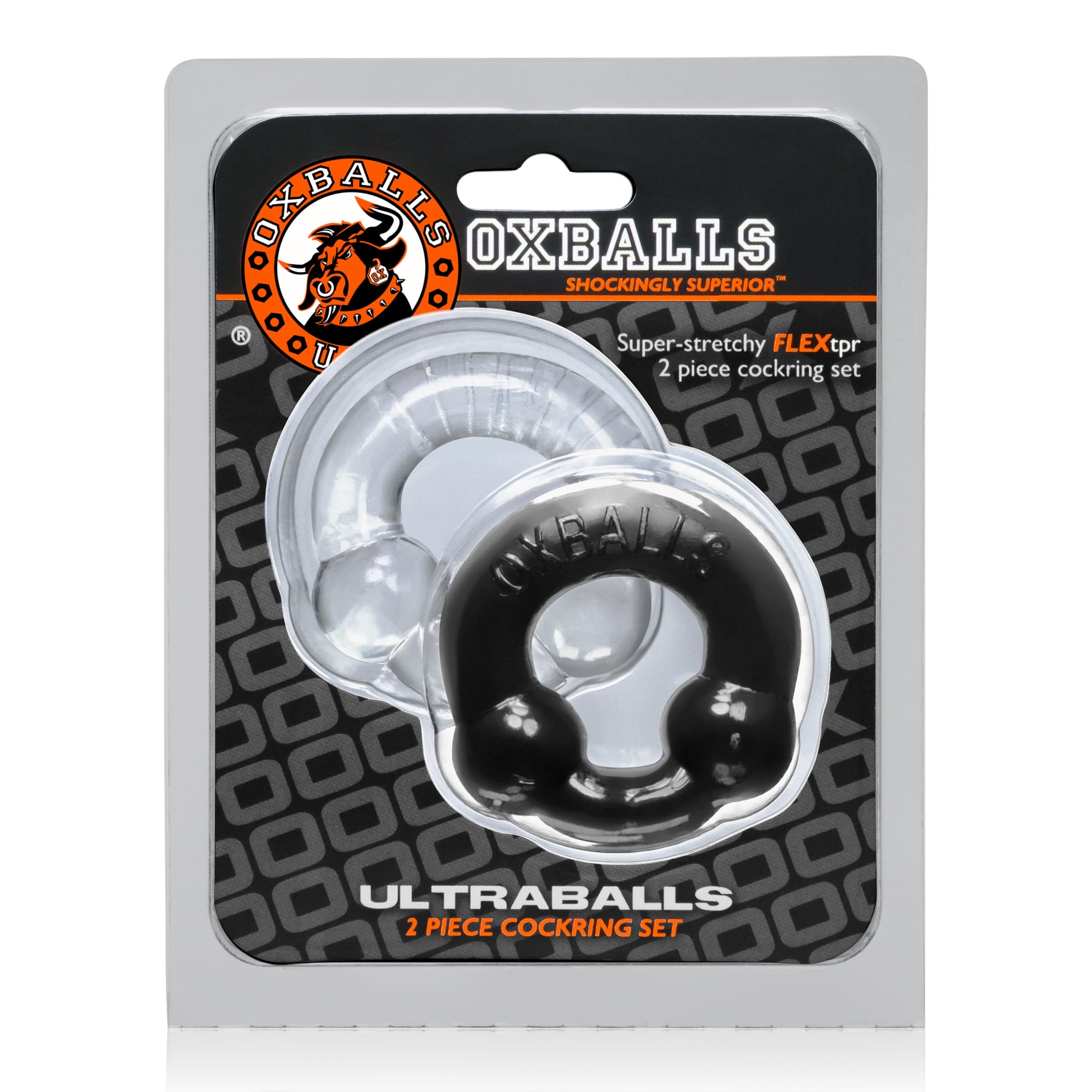 OxBalls Adult Toys Black Ultraballs 2 Pack Cockring Black And Clear 840215118783