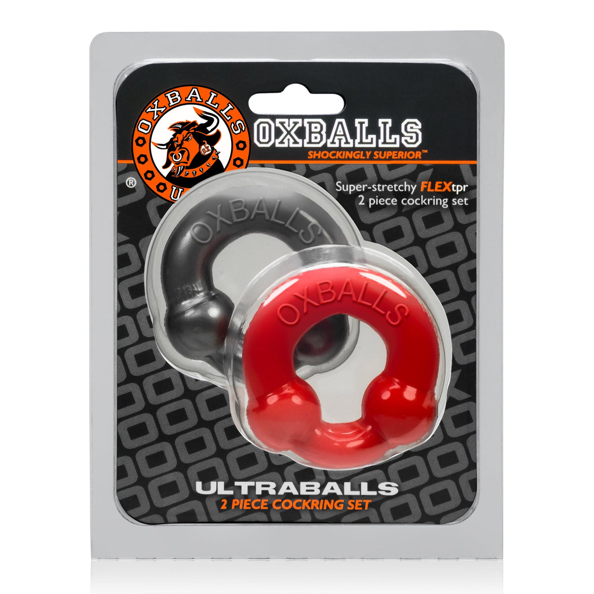 Ultraballs 2 Pack Cockring Steel and Red - 3" inner circumference > Cock Ring > Sets