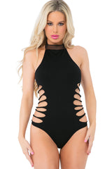 Pink Lipstick Lingerie Black / One Size Slit N Spin Bodysuit 17036929441