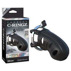 Pipedream BONDAGE-TOYS Black C-ringz Hardcore Silicone Cock Blocker -  Cock Cage 603912358643