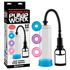 Pipedream PUMPS Pump Worx Cock Trainer Pump System - Clear Penis Pump with 3 Sleeves 603912318913