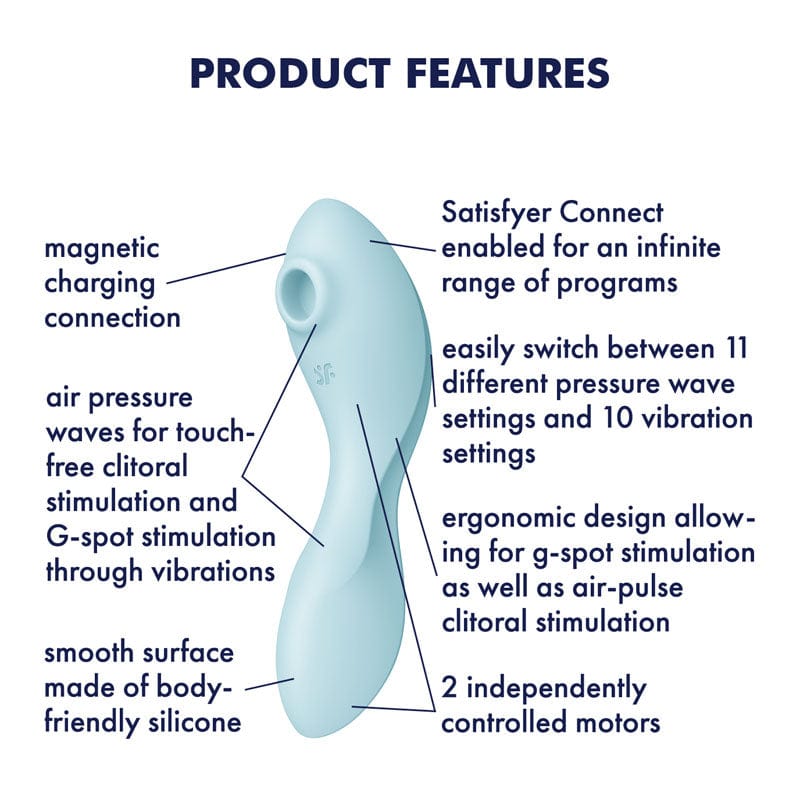 Satisfyer Curvy Trinity 5 - USB Rechargeable Air Pulse Vibrator Blue STIMULATORS