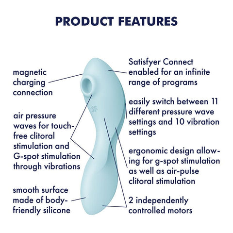 Satisfyer Curvy Trinity 5 - USB Rechargeable Air Pulse Vibrator Blue STIMULATORS