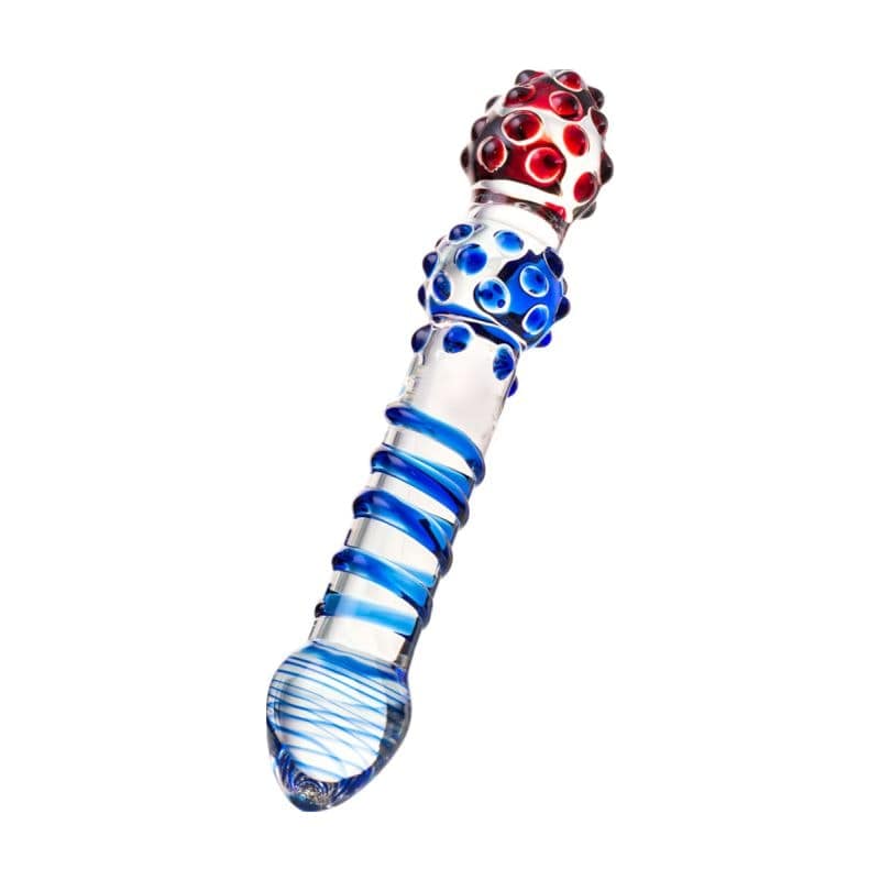 Sexus Glass Adult Toys Clear Sexus Glass Dildo Blue Red 20.5cm